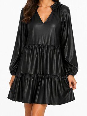 Renee C. Women's Black Tiered Long Sleeve Mini Dress, S